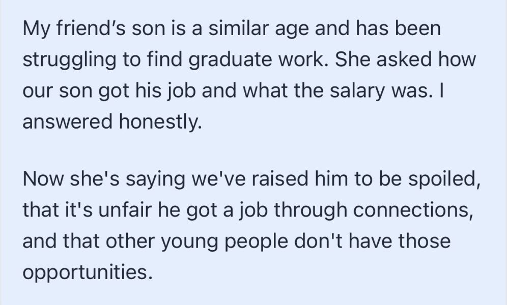 AIBU to think we've done nothing wrong helping our son get his first full time job in London?