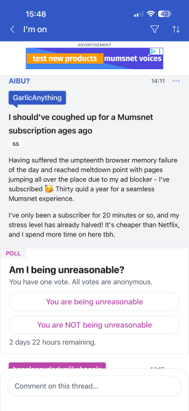 I should've coughed up for a Mumsnet subscription ages ago