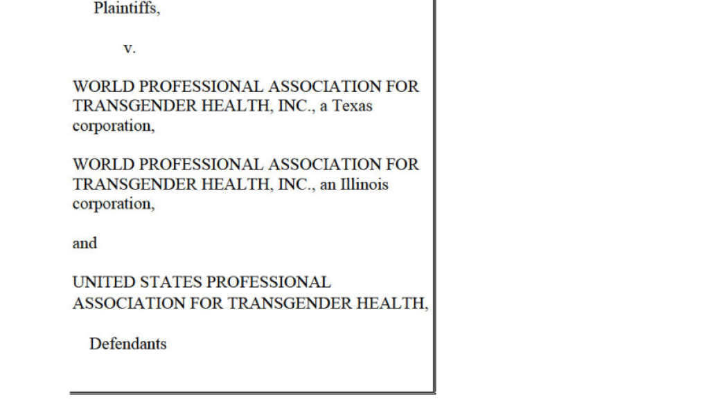 US - lawsuit filed against WPATH