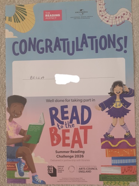 My Baby just completed the Summer Reading Challenge!