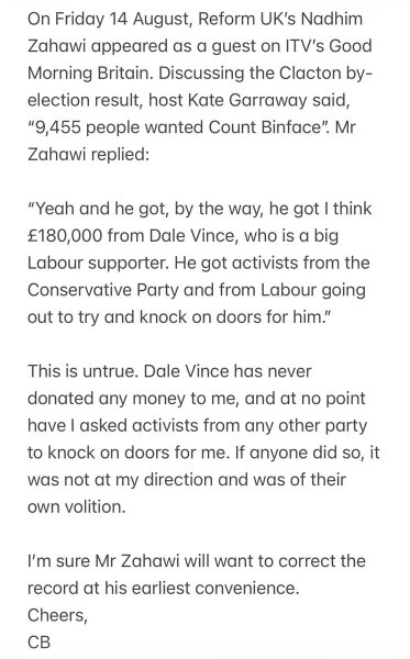 To think Count Binface is doing a great job in the Clacton by-election?