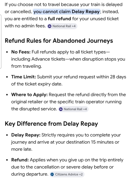 Can I reclaim the full fare for a cancelled rail journey?