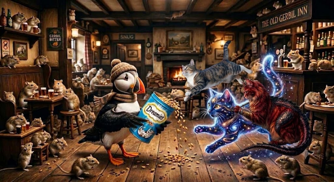 The Bluestocking Pub, where we continue to read about gerbils nobly and bravely working undercover in the Fen.