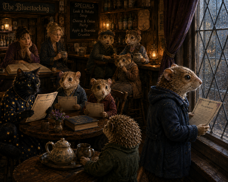 The Bluestocking Women's Pub, in which we wait excitedly for the next instalment of Gosie's adventures. Gosie, Glass and the Gerbils' Dilemma.
