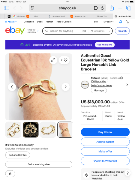 To sell my 18 carat gold bracelet, advice please