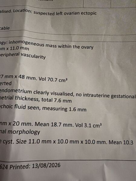Becoming increasingly confused at just being left to “watch and wait” ovarian ectopic? Can anyone make sense of my medical notes?