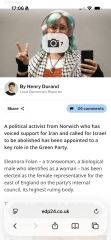 Greens elect a man as ‘female representative for the east of england’