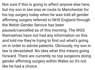 The Welsh Gender Service (WGS):  a "potential Service of Concern"