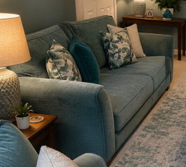 Where can I find a teal sofa like this lounge image?