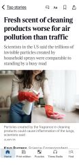 Fresh scent of cleaning products worse for you then traffic pollution