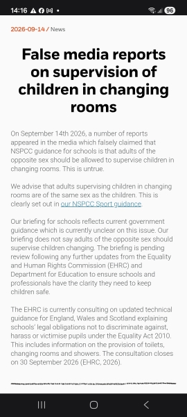 Male teachers can supervise girls changing rooms under new NSPCC guidance.