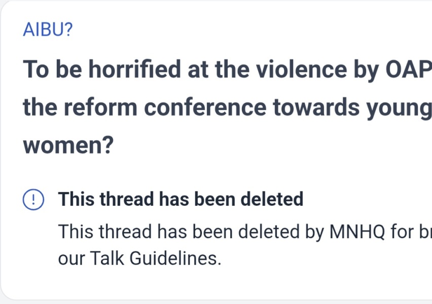 Why was the thread about the violence at the Reform conference deleted?