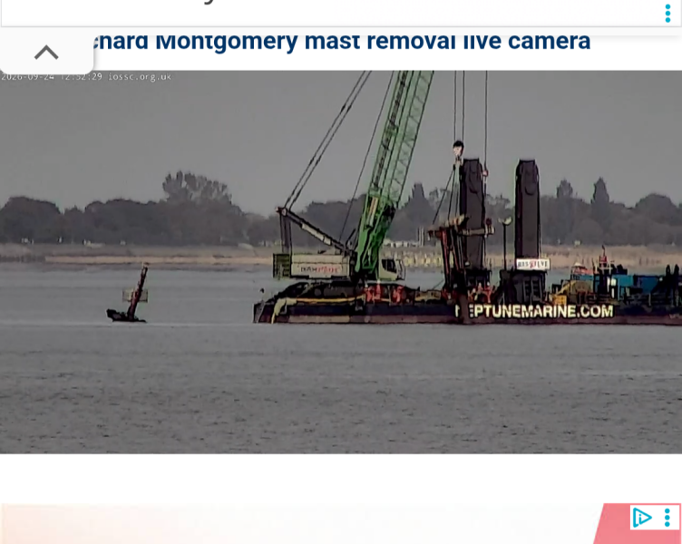 For anyone interested in the removal of the masts from the SS Richard Montgomery in the Thames, it’s happening now!