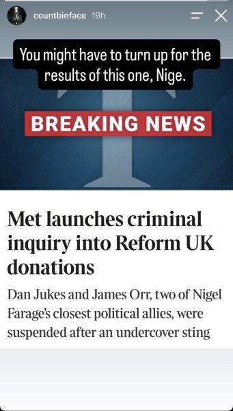 To think Count Binface is doing a great job in the Clacton by-election?