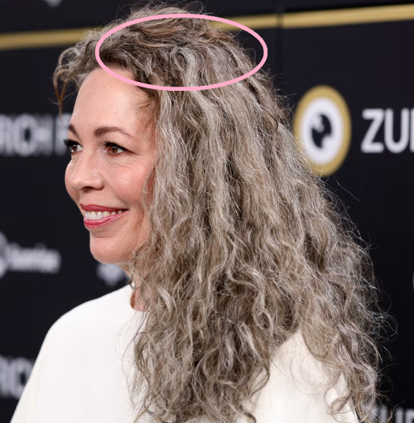 Olivia Colman’s newly grown long grey hair