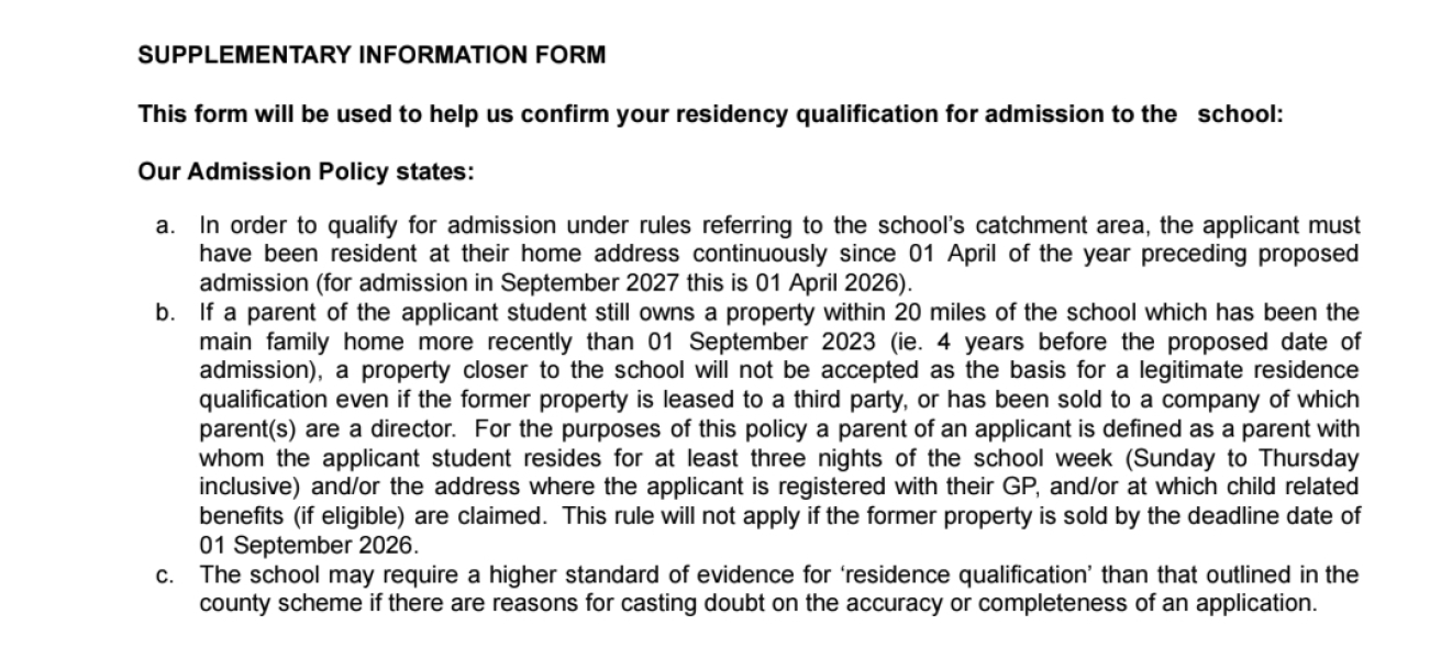 Within 20 miles property rule for Dr Challoners grammar school