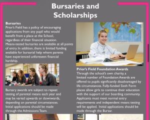 Experiences of Prior’s Field for a creative child and bursaries