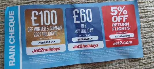Jet2 Rain cheque voucher 🙏
