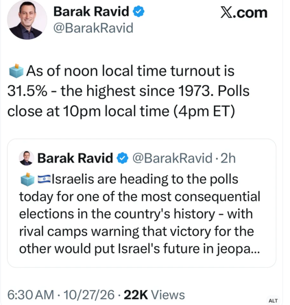 Netanyahu must win today. Israel can’t afford a weak leader right now.