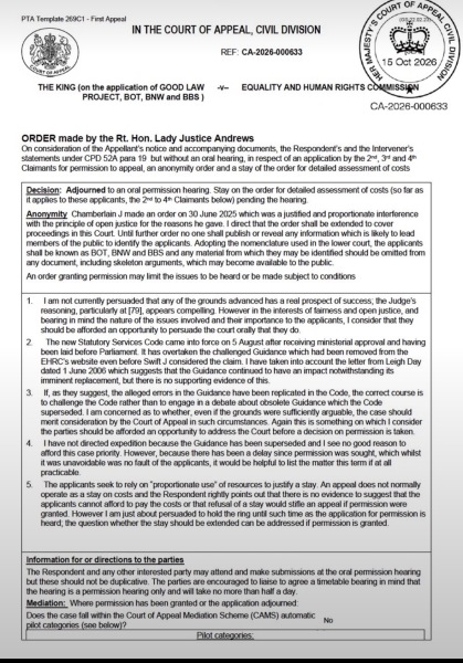 Good law project v EHRC - granted oral hearing for permission to appeal