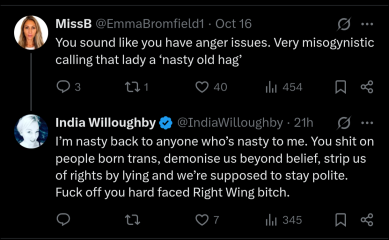 India Willoughby - recent escalations on social media